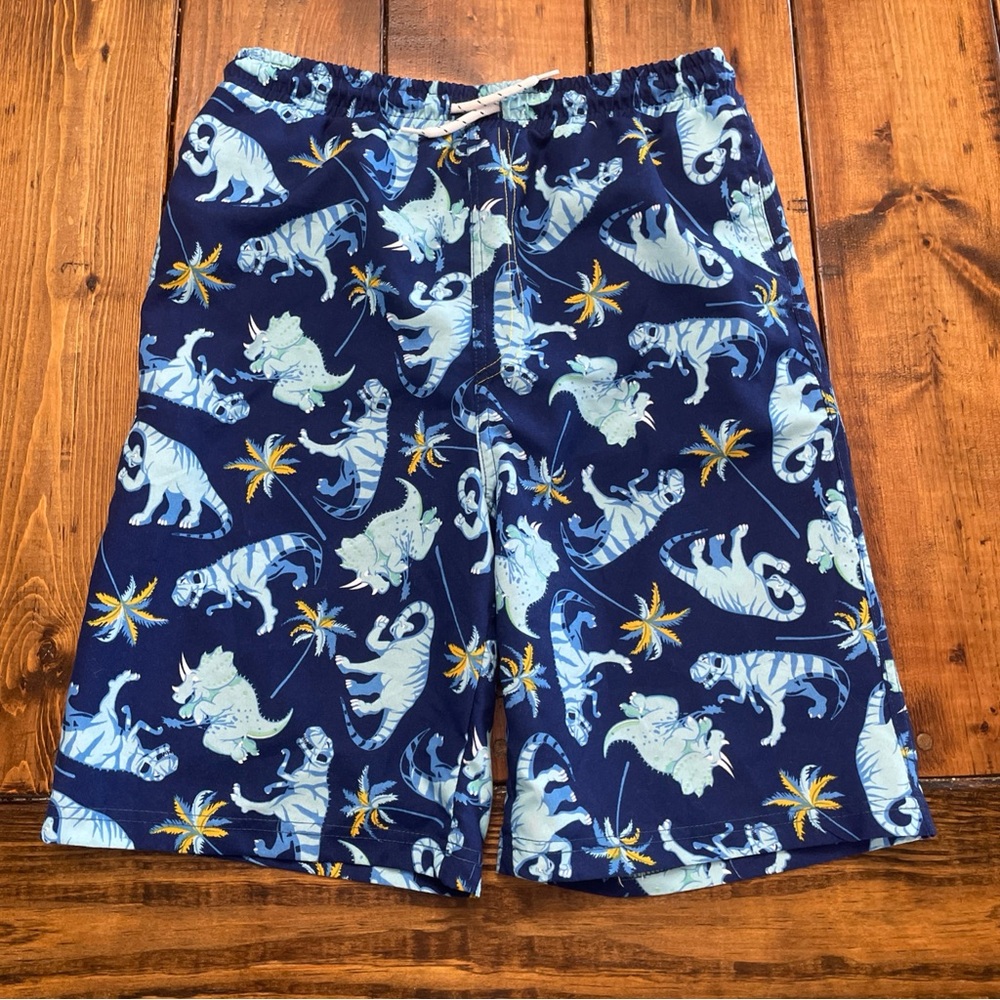 Kids Dinosaur Print Swim Trunks - Blue